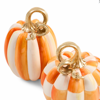 Orange Check and Stripe Petite Pumpkins, Set of 2