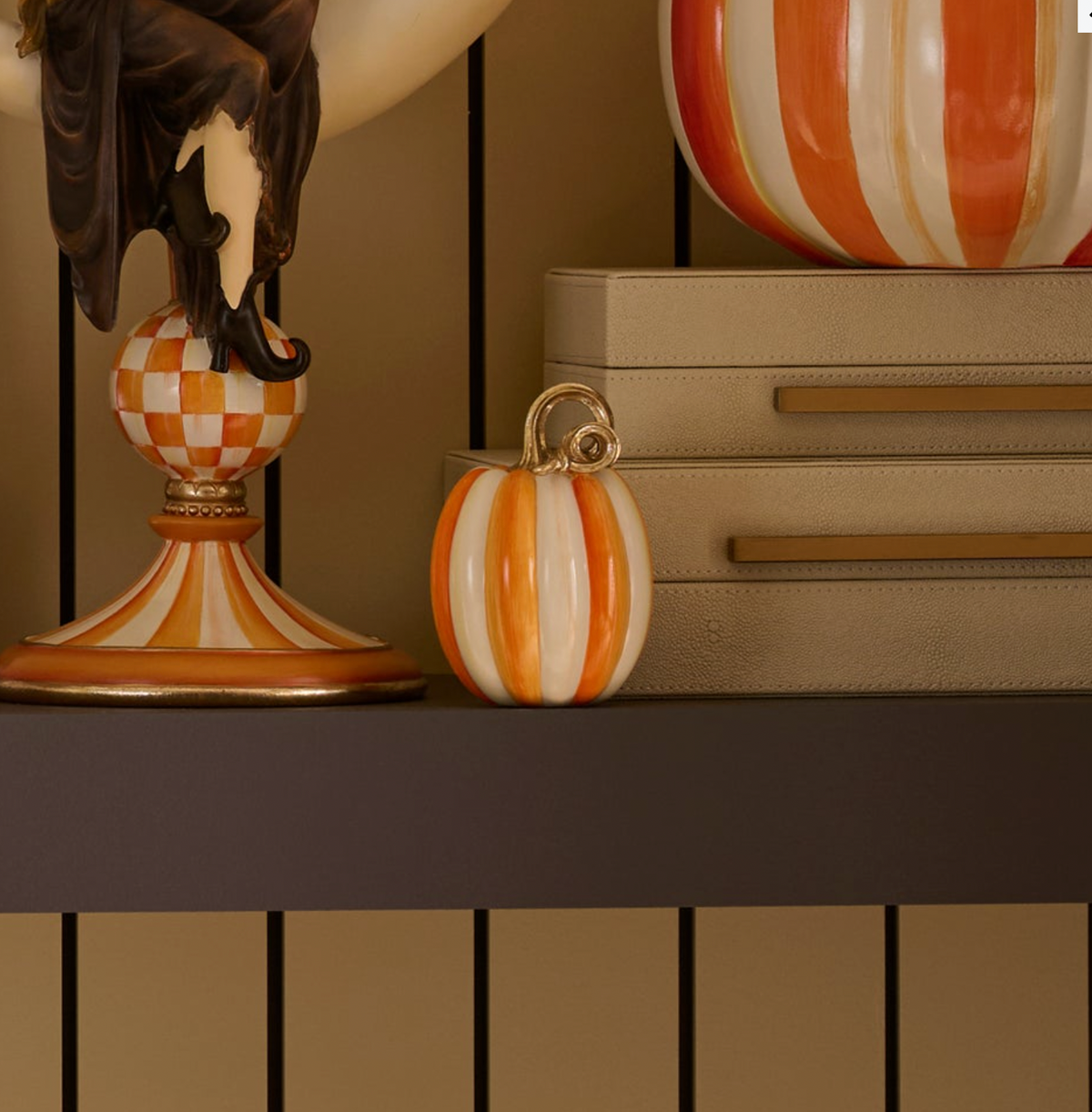 Orange Check and Stripe Petite Pumpkins, Set of 2