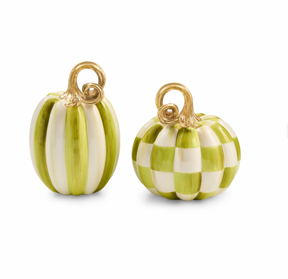 Moss Check and Stripe Petite Pumpkins, Set of 2