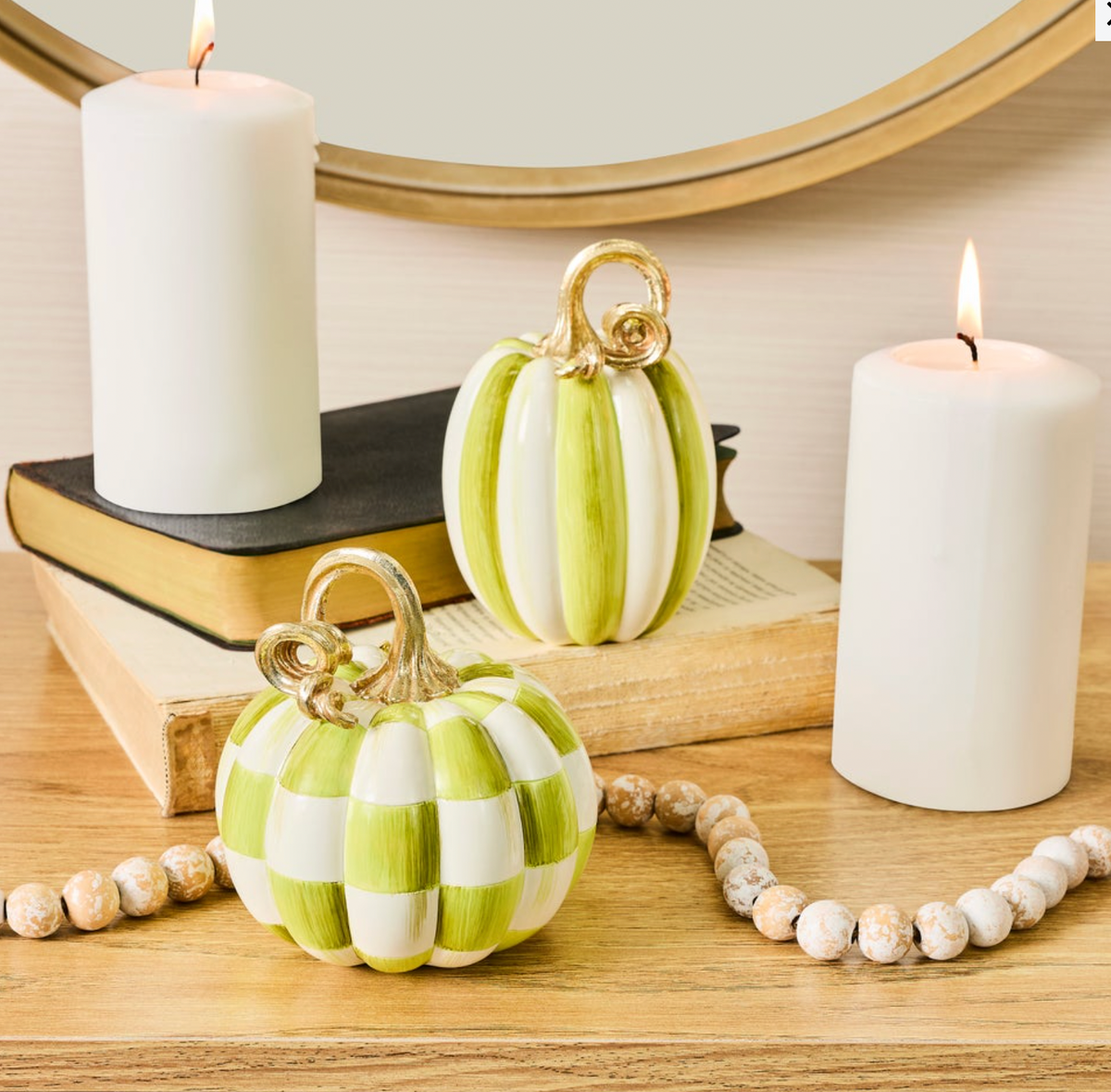Moss Check and Stripe Petite Pumpkins, Set of 2