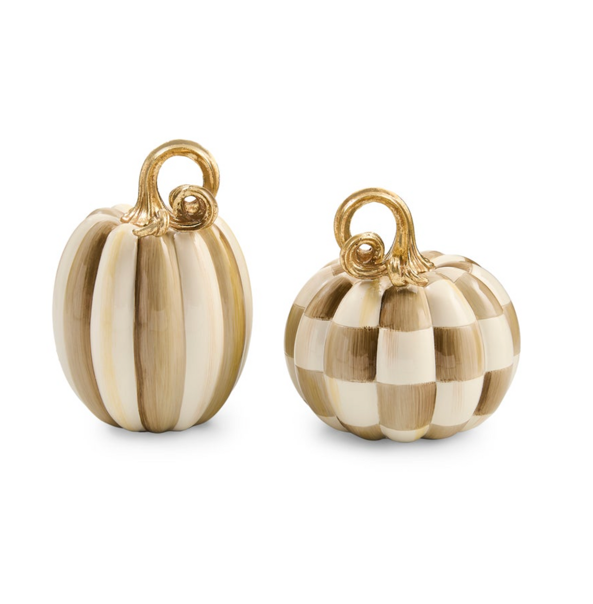 Mocha Check and Stripe Petite Pumpkins, Set of 2