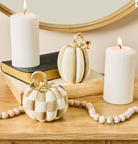 Mocha Check and Stripe Petite Pumpkins, Set of 2