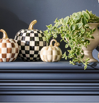 Mocha Check and Stripe Petite Pumpkins, Set of 2