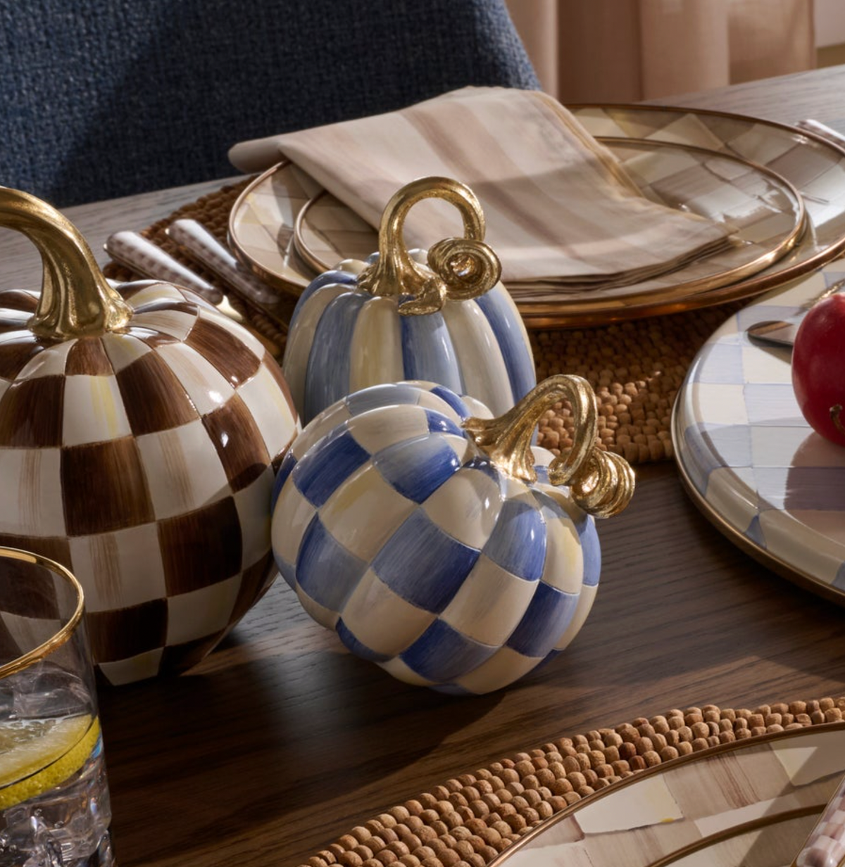 Royal Check and Stripe Petite Pumpkins, Set of 2