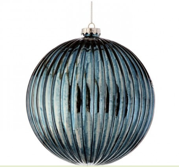 150MM BLUE/CHROME VP RIDGED BALL ORNAMENT
