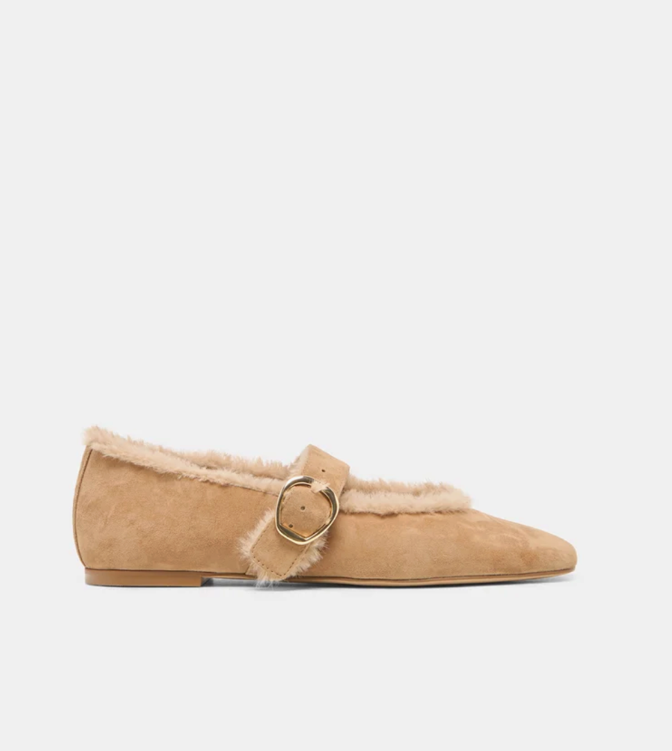 Mella Plush Ballet Flats Lt Brown Suede