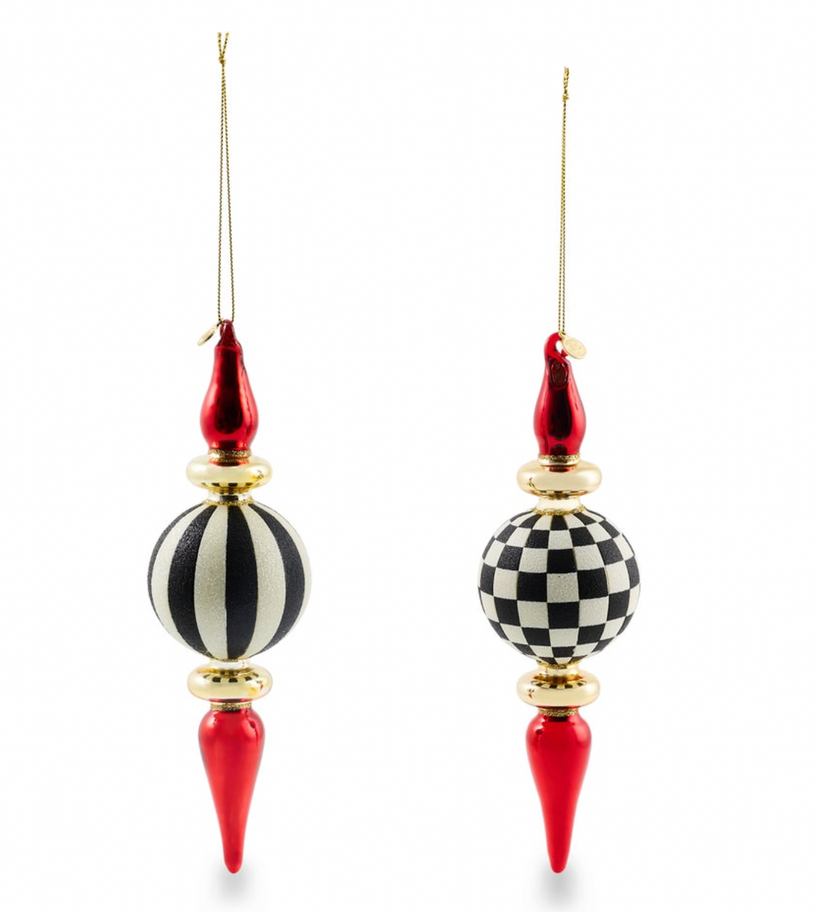 Black & White Check Finial Glass Ornaments, Set of 2