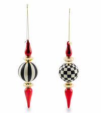 Black & White Check Finial Glass Ornaments, Set of 2