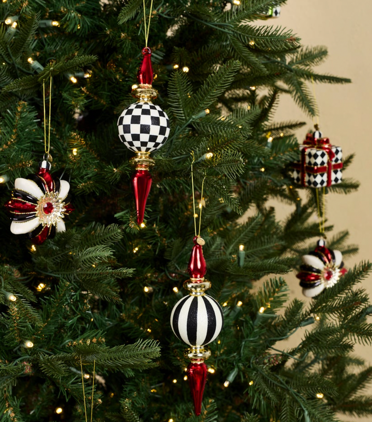 Black & White Check Finial Glass Ornaments, Set of 2