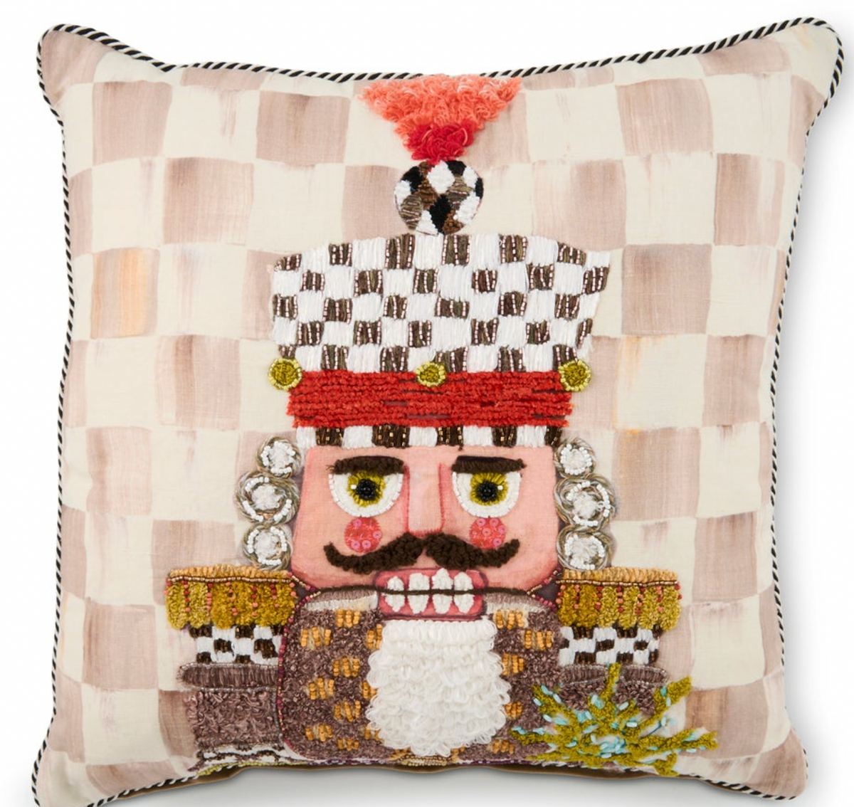 Mocha Check Nutcracker Throw Pillow