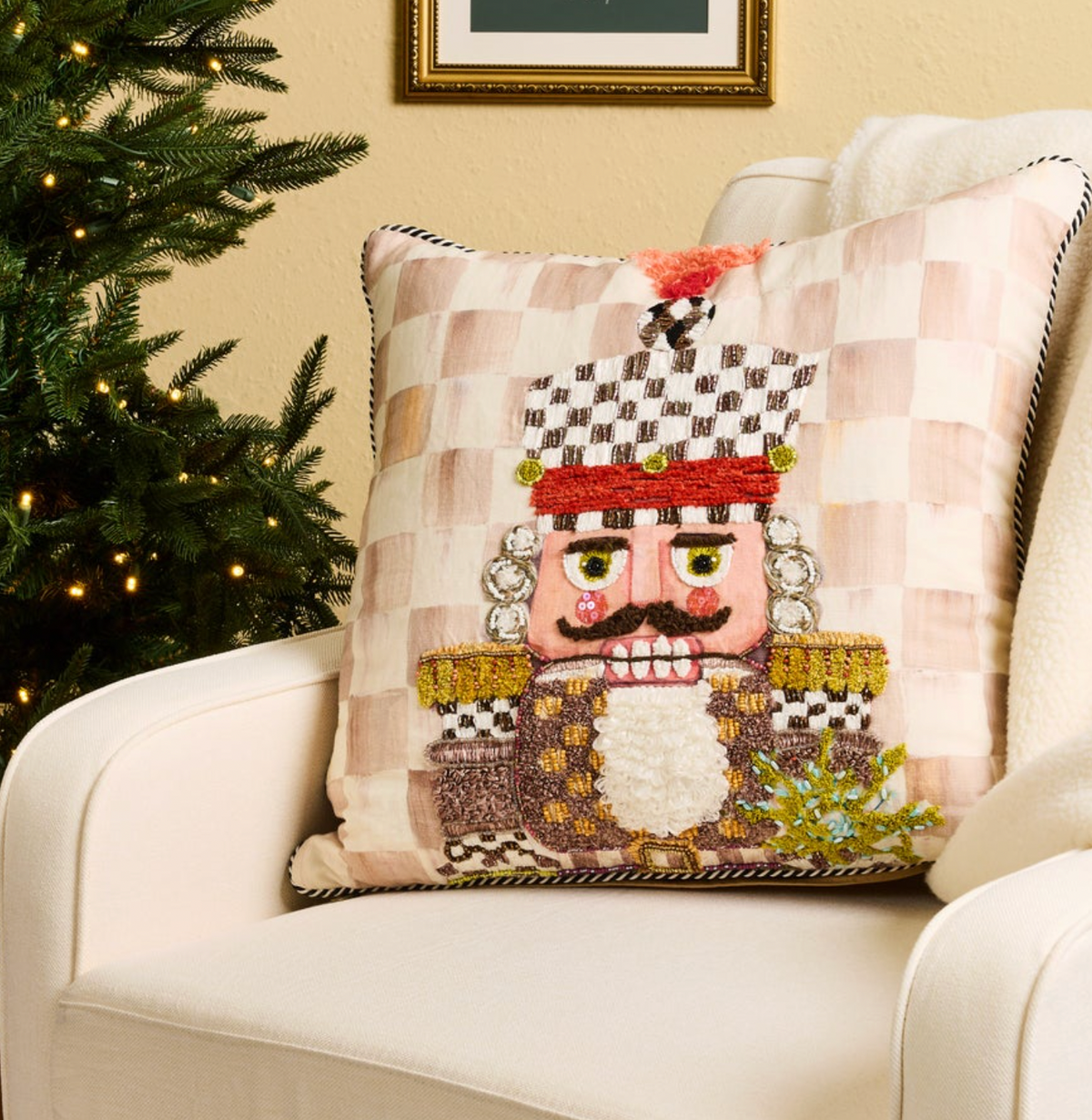 Mocha Check Nutcracker Throw Pillow