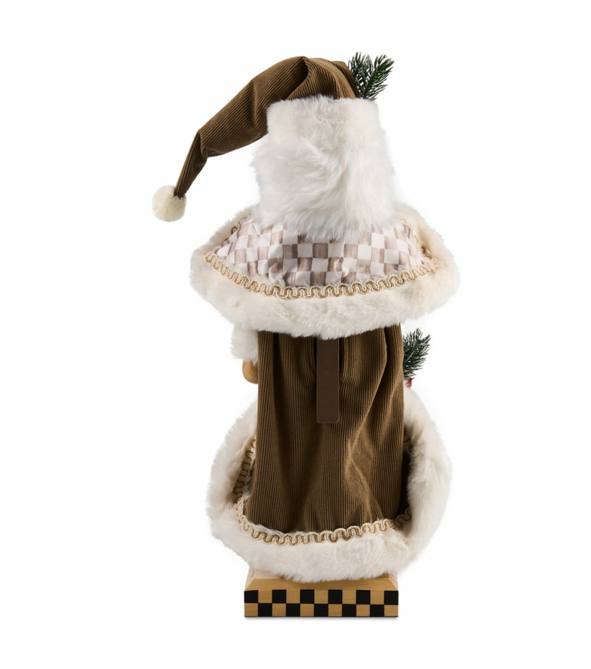 Mocha Check Wood Santa Nutcracker