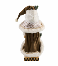 Mocha Check Wood Santa Nutcracker