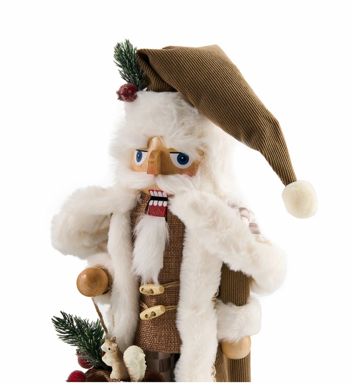 Mocha Check Wood Santa Nutcracker