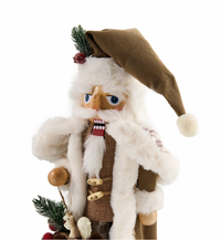 Mocha Check Wood Santa Nutcracker