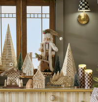 Mocha Check Wood Santa Nutcracker