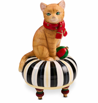Holiday Cat on Tuffet Figurine