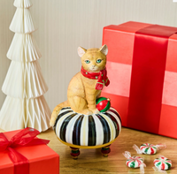Holiday Cat on Tuffet Figurine