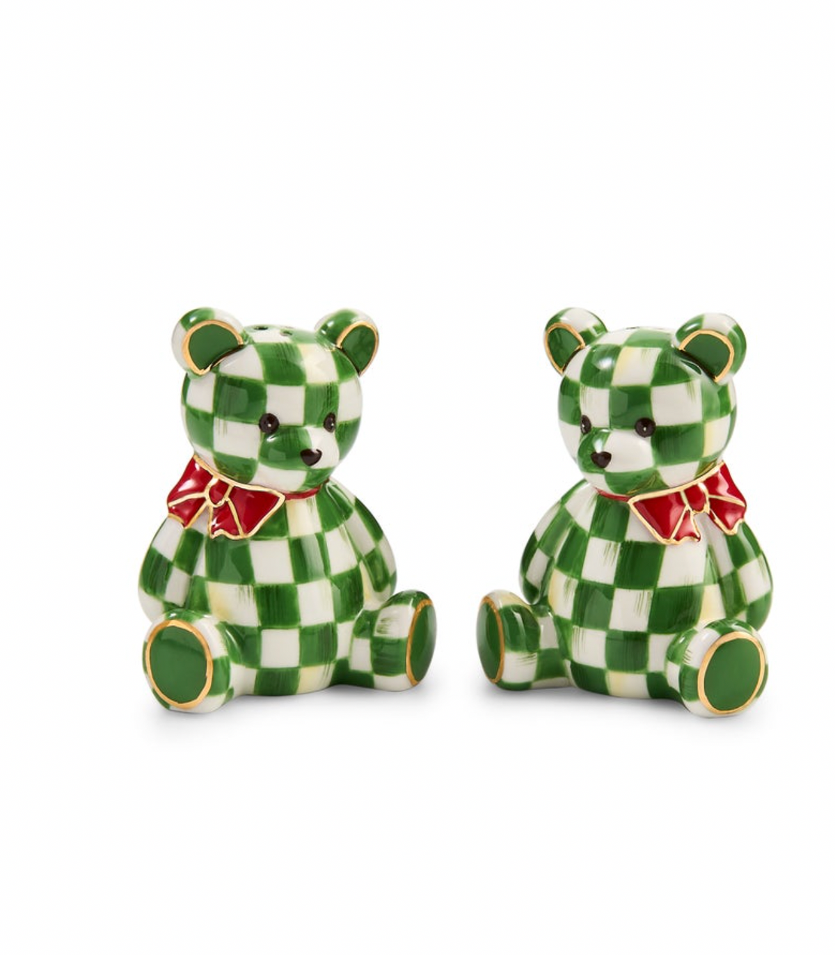 Emerald Check Holiday Bear Salt & Pepper Set
