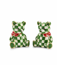 Emerald Check Holiday Bear Salt & Pepper Set