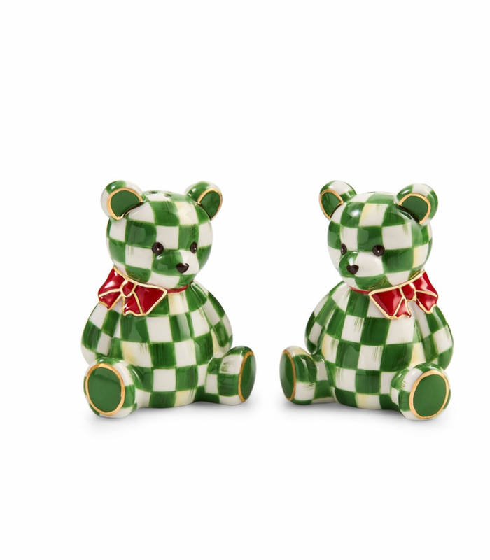 Emerald Check Holiday Bear Salt & Pepper Set
