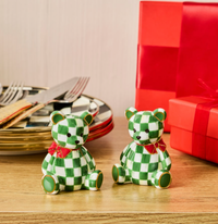 Emerald Check Holiday Bear Salt & Pepper Set