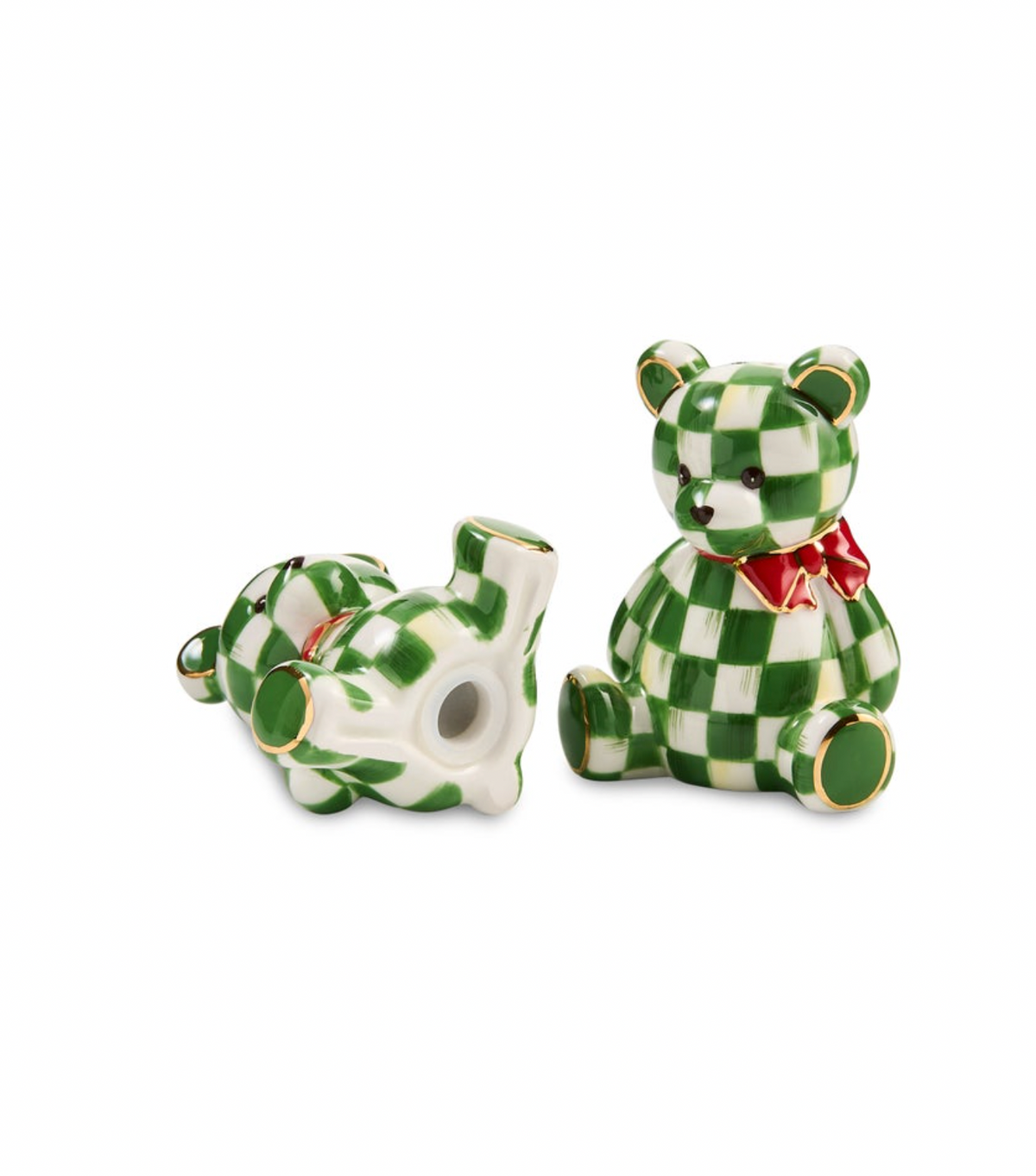 Emerald Check Holiday Bear Salt & Pepper Set