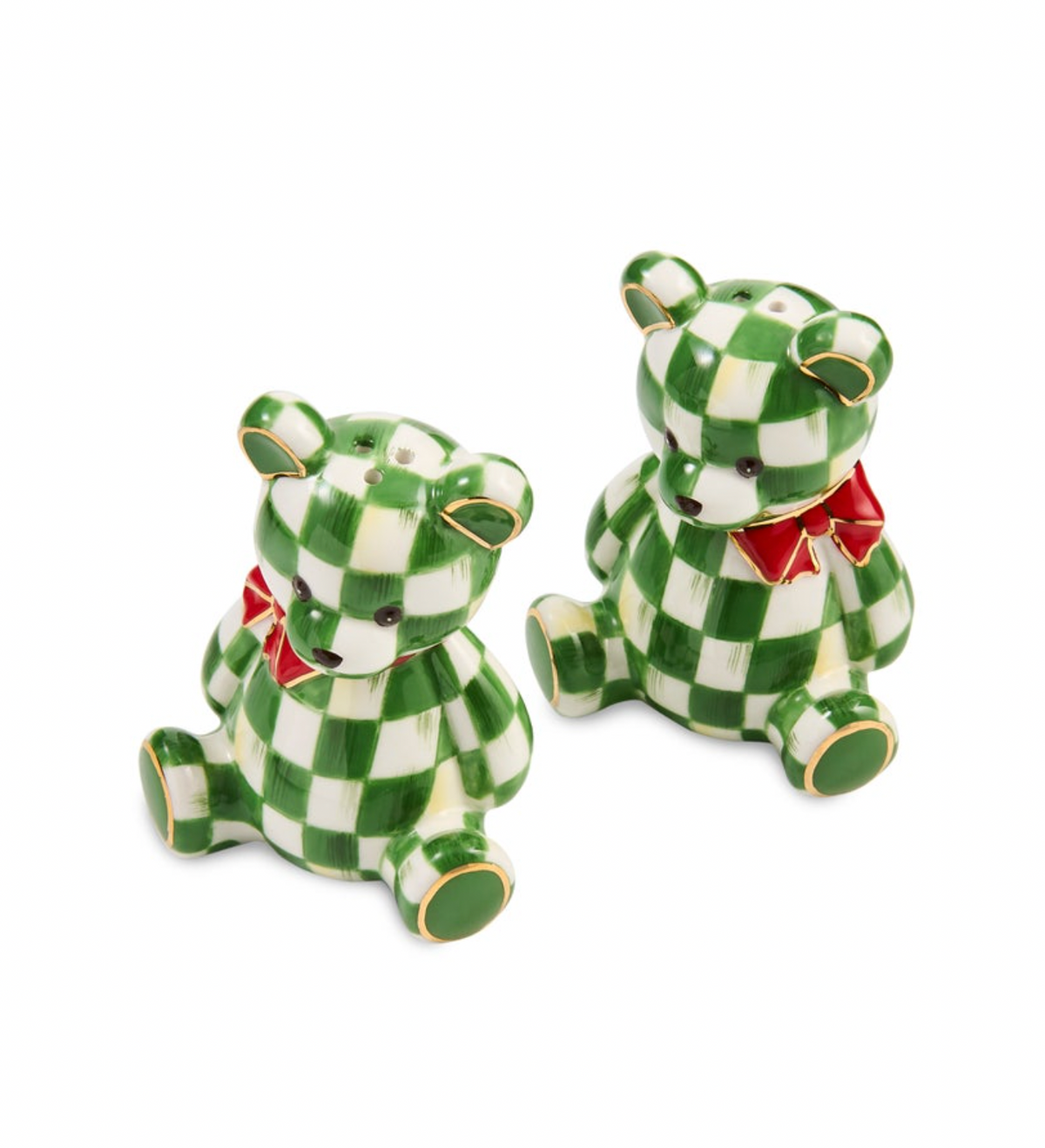 Emerald Check Holiday Bear Salt & Pepper Set