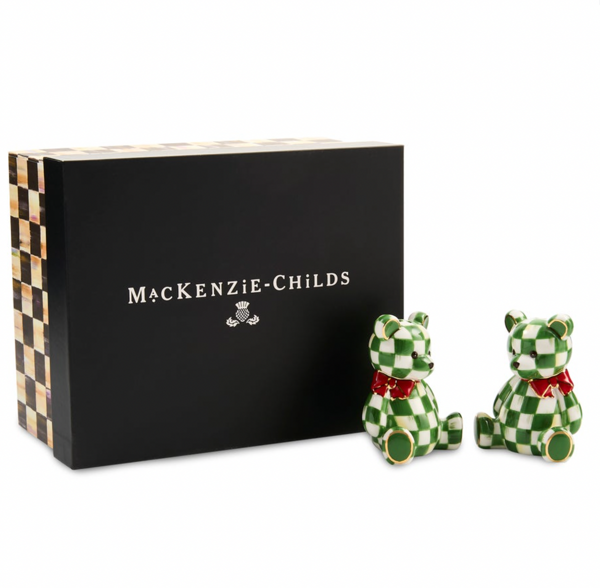 Emerald Check Holiday Bear Salt & Pepper Set