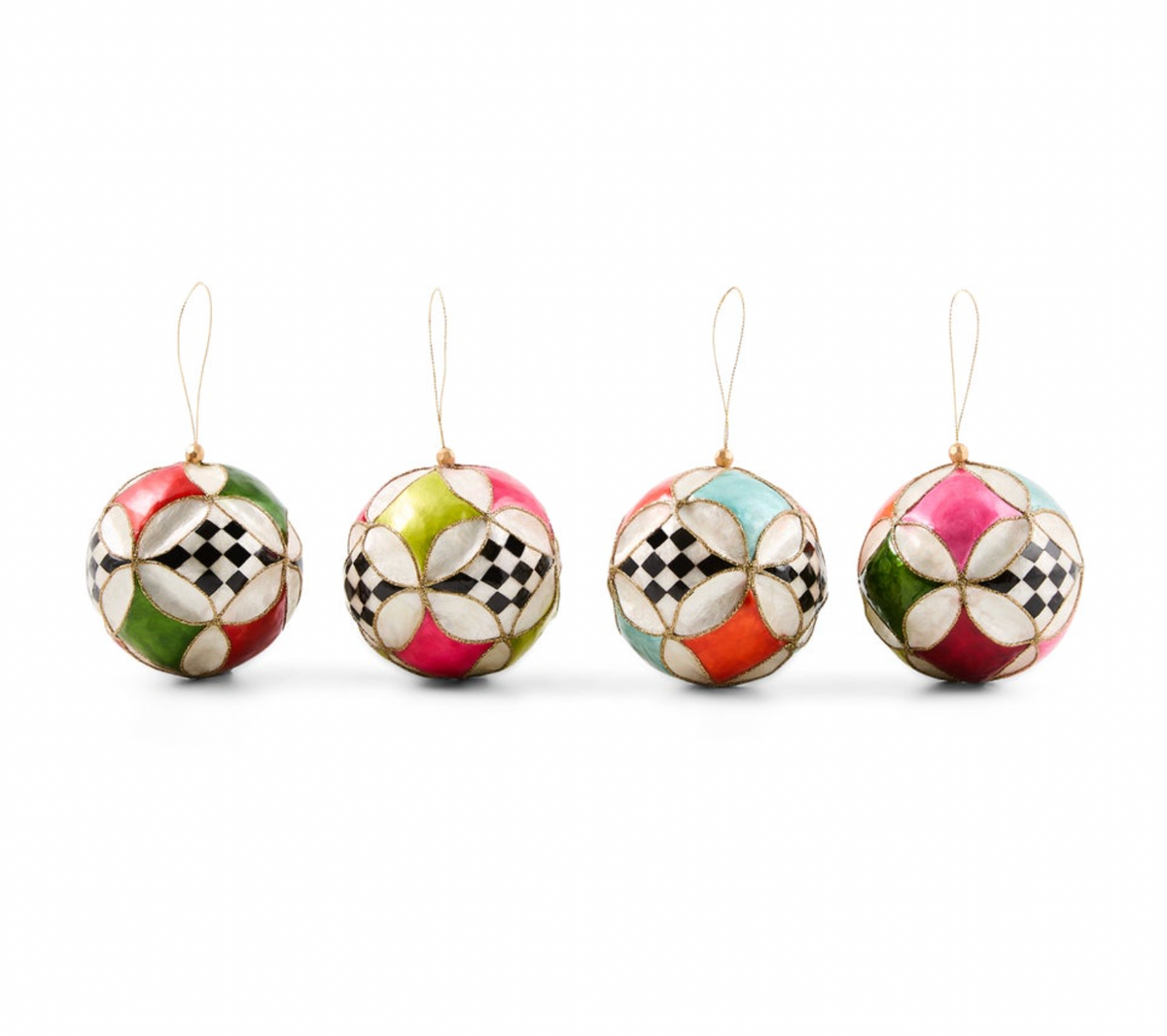 Confetti Capiz Circus Ball Ornaments, Set of 4
