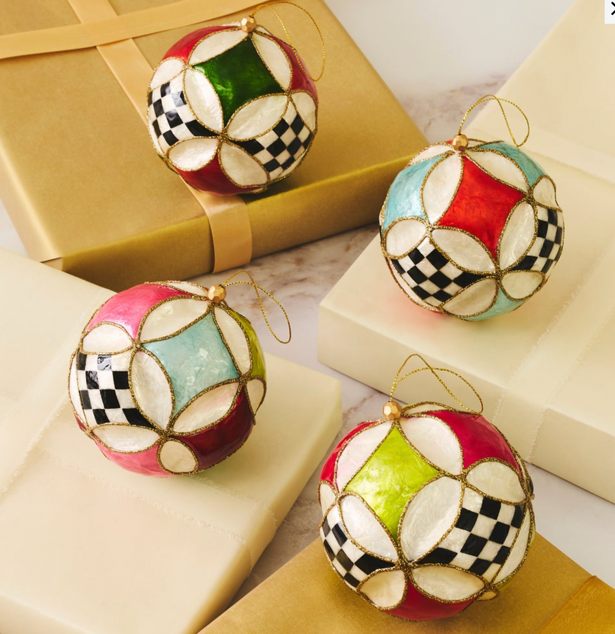 Confetti Capiz Circus Ball Ornaments, Set of 4