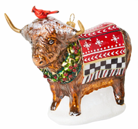 Cozy Christmas Highland Cow Glass Ornament