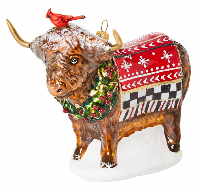 Cozy Christmas Highland Cow Glass Ornament