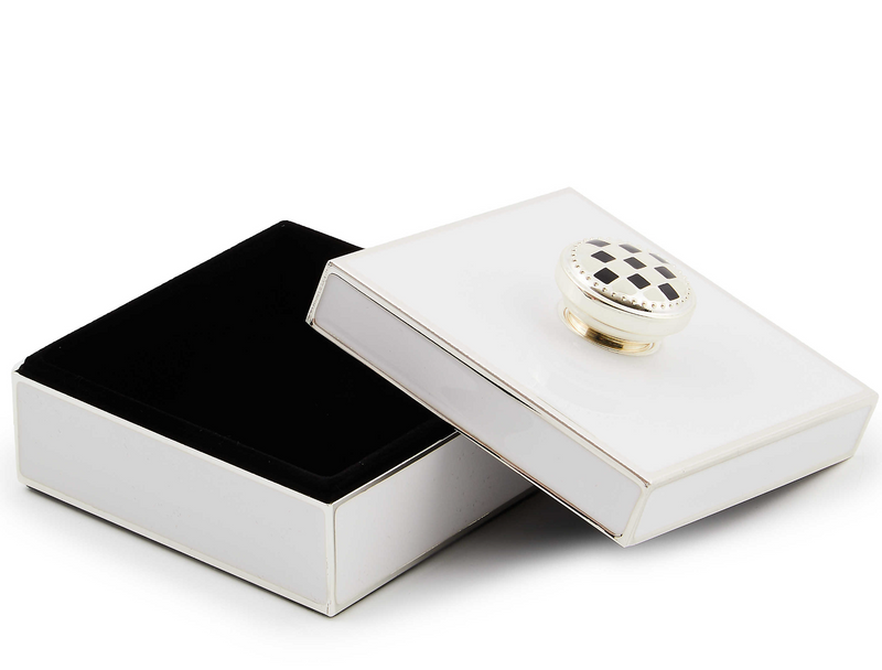 White Silver Plated Trinket Box with Check Knob