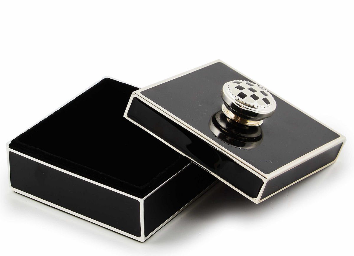 Black Silver Plated Trinket Box with Check Knob