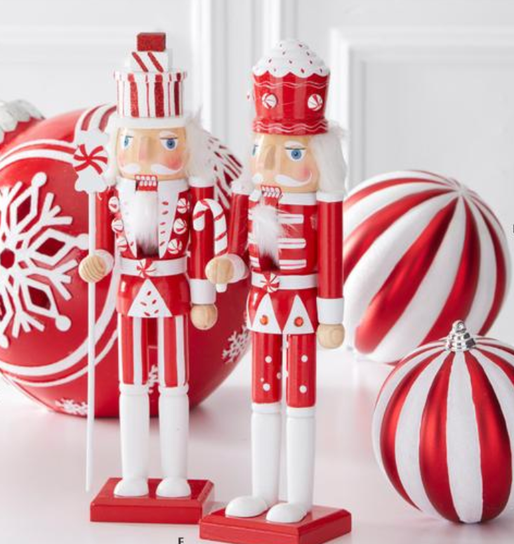 Set of 2 15 Inch Red and White Wood Nutcrackers