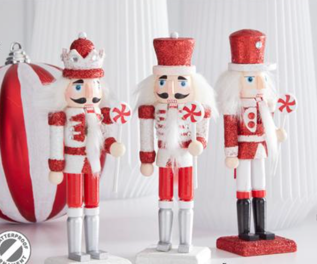 Assorted Red and White Glittered Wood Nutcrackers (3 Styles)