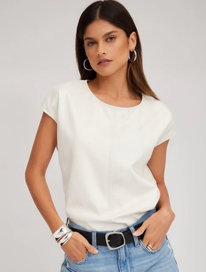 Short Sleeve Faux Leather Top