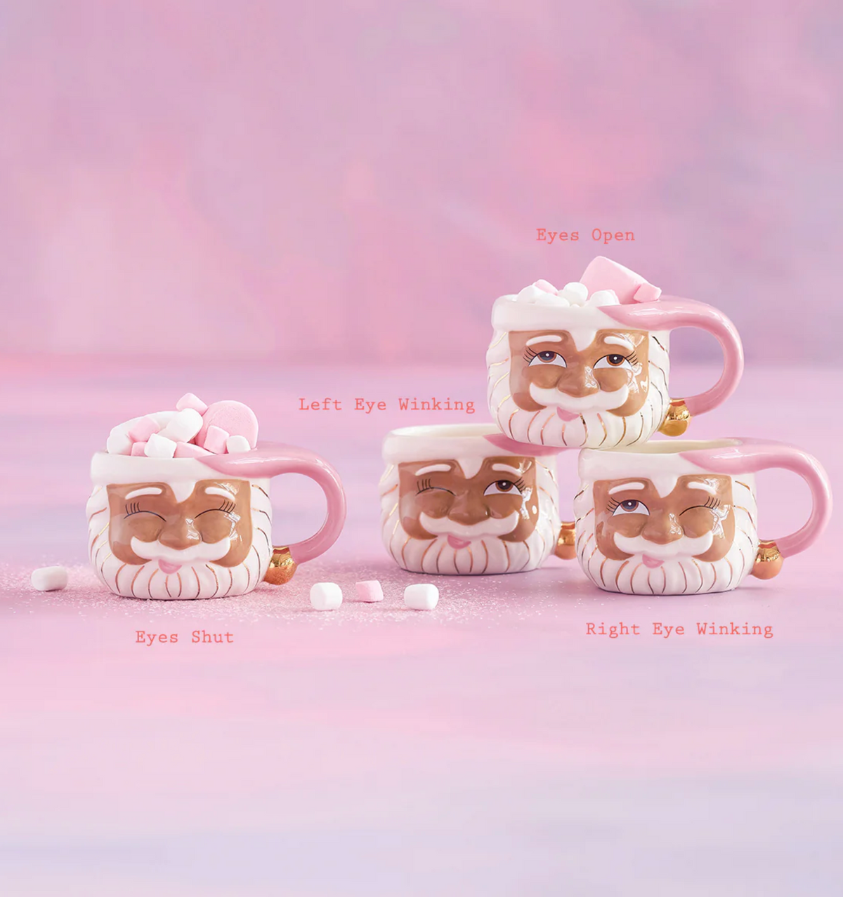 Papa Noel Pink Mug, 4 Asst, Ceramic, 5.5" x 3"