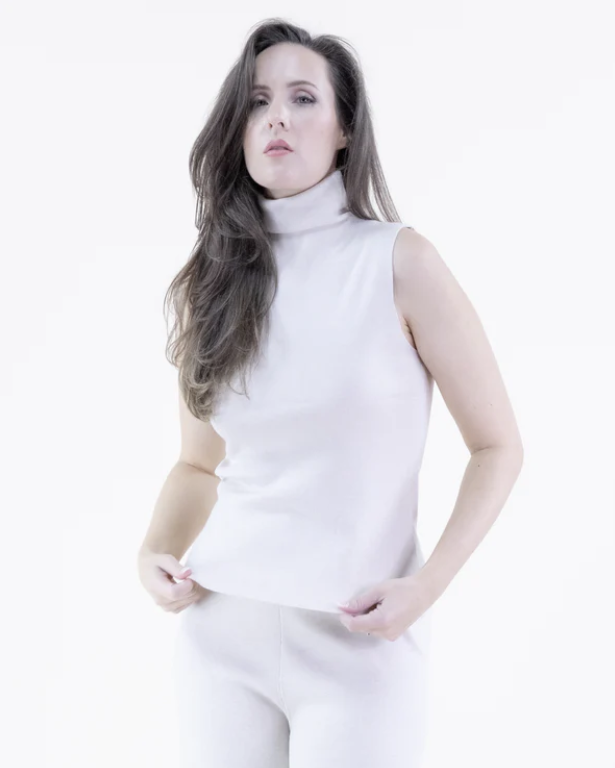 Classy Tight Knit Sleeveless Turtle Neck Top
