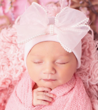 Pink/White/Black Chiffon Pearl Bow