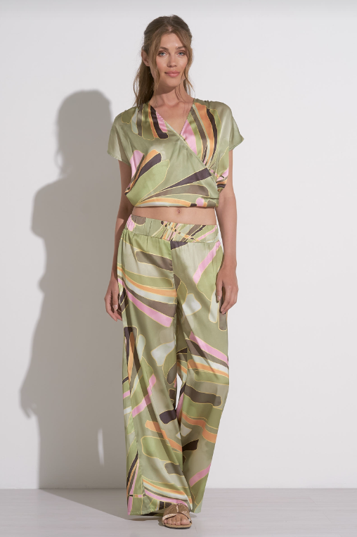 Green Manila Print Pants w/ Elastic Waist