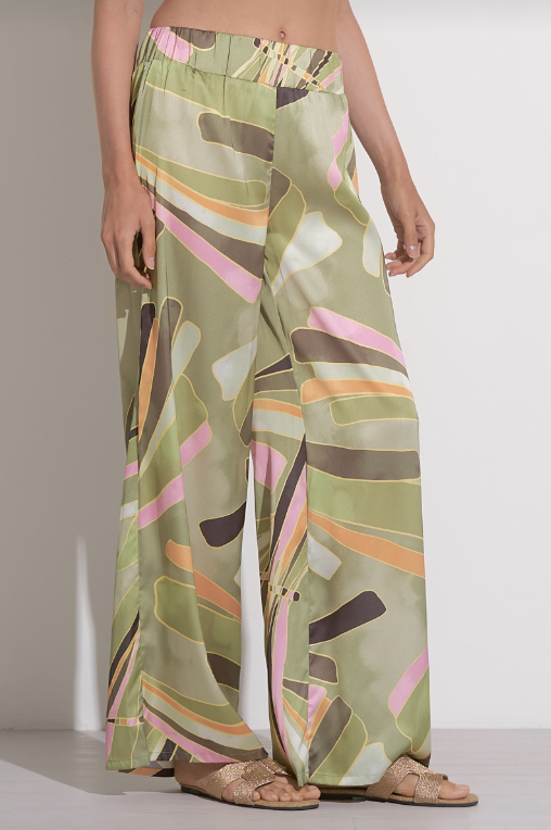 Green Manila Print Pants w/ Elastic Waist