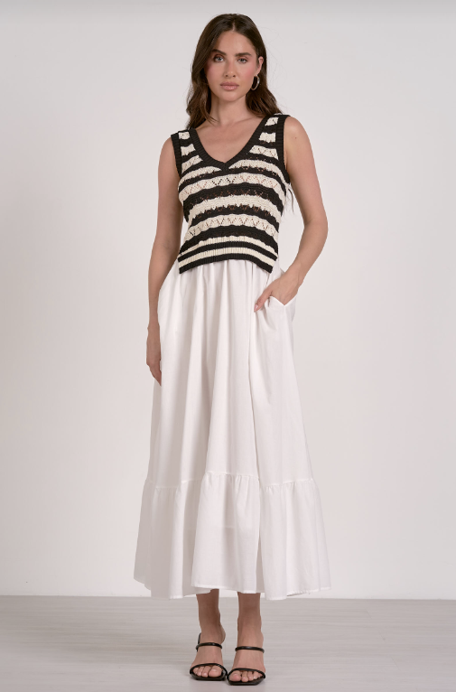 White/Black Midi Woven Mix Combo Top/Dress