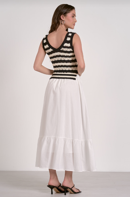 White/Black Midi Woven Mix Combo Top/Dress