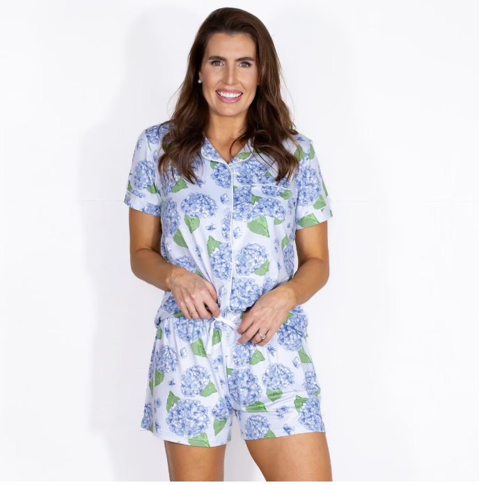 Hydrangea Short Sleeve Button Up Sleep Shirt