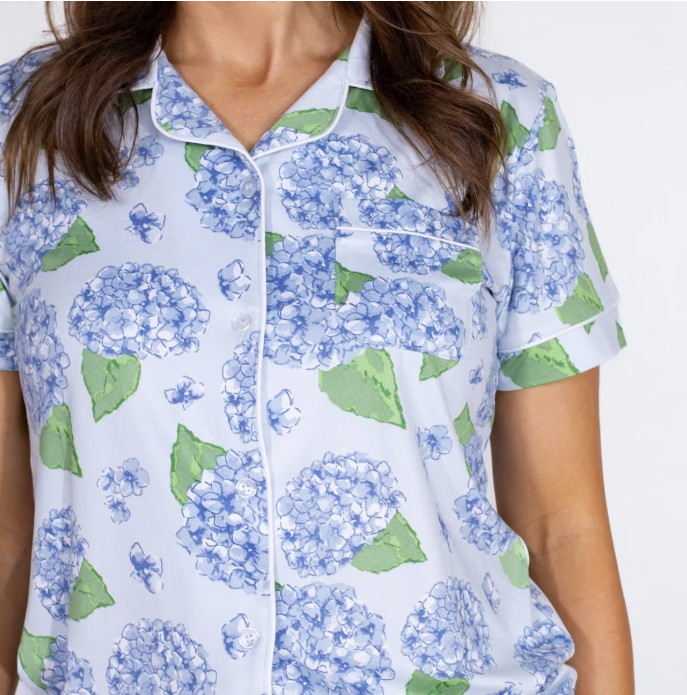 Hydrangea Short Sleeve Button Up Sleep Shirt