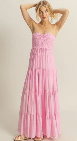 Strapless Ruched Bust Tiered Maxi Dress