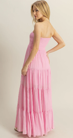 Strapless Ruched Bust Tiered Maxi Dress