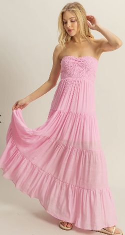 Strapless Ruched Bust Tiered Maxi Dress